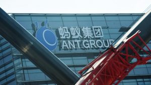 A view of the signage of Ant Group in the headquarters compound of the fintech giant in Hangzhou in east China's Zhejiang province Wednesday, Nov. 04, 2020. China pulled back the IPO of Ant Group two days ahead of its listing in Shanghai and Hong Kong as a recent microloan regulation will affect its core business. (Photo：Featurechina/アフロ)