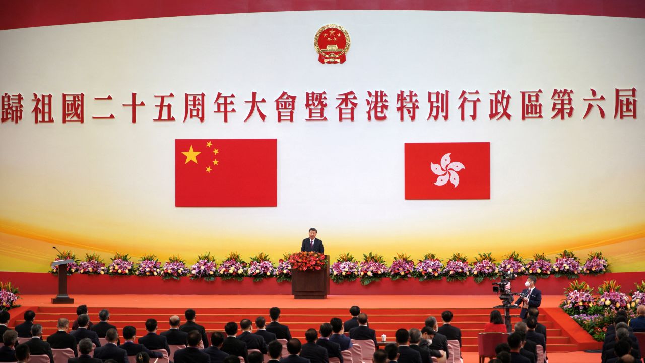 香港返還25周年記念で演説する習近平国家主席（写真:代表撮影/ロイター/アフロ）