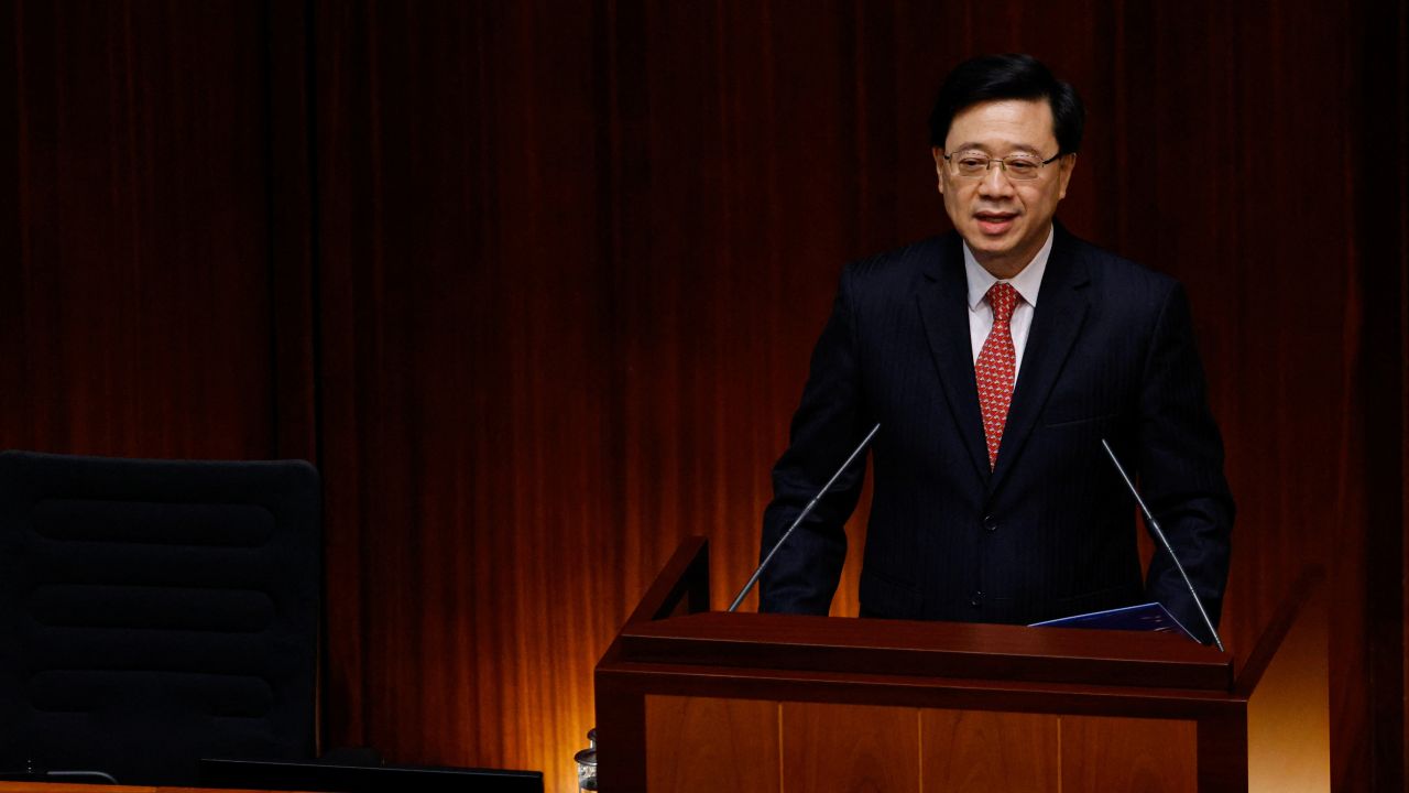 Hong Kong Chief Executive John Lee delivers his first annual policy address at the Legislative Council in Hong Kong, China October 19, 2022. REUTERS/Tyrone Siu (China)