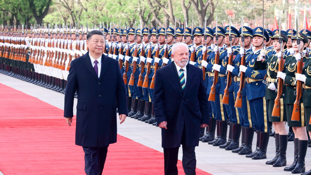 Chinese President Xi Jinping holds a welcoming ceremony for Brazilian President Luiz Inacio Lula da Silva at the square outside the east entrance of the Great Hall of the People prior to their talks in Beijing, capital of China, April 14, 2023. Xi held talks with Lula, who is on a state visit to China, in Beijing on Friday. (Xinhua/Liu Weibing)